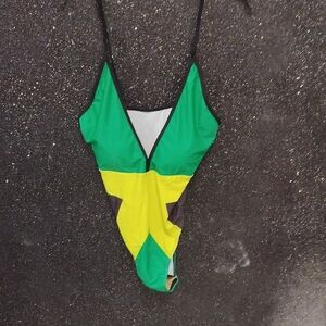 Green and Yellow One-Piece Swimsuit